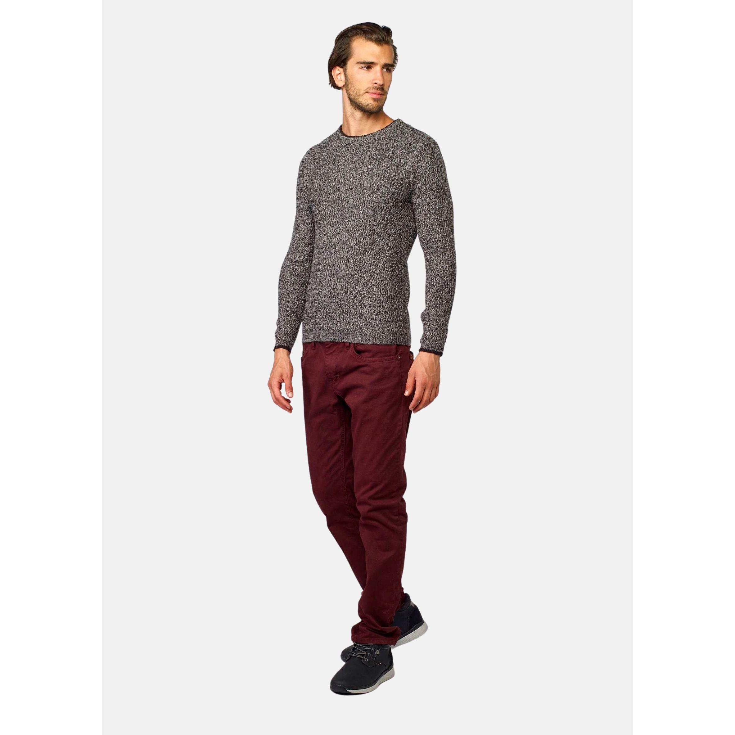 Koroshi - Jersey cuello redondo de punto jaspeado 100% algodón para hombre, ideal entretiempo e invierno, estilo casual y smart casual