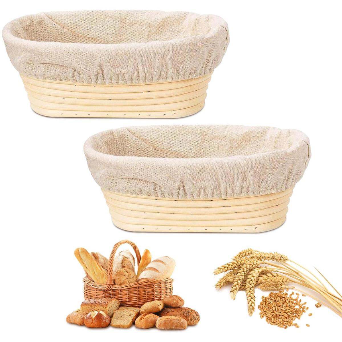 Cesta para fermentar pan de 2 piezas - Bol ovalado para masa - Bol de ratán hecho a mano - Utensilio multifuncional para hornear - 25*15*8 cm - Forrado - Fácil de limpiar - Ideal para hornear pan artesanal - Beige