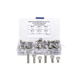 CA 60 tornillos de cabeza plana M6 de acero inoxidable, de diferentes tamaños, con caja de plástico.