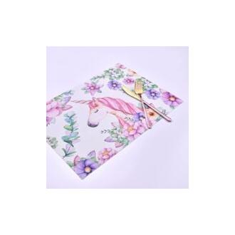 CA Juego de 2 manteles individuales de unicornio de dibujos animados, lavables, de plástico PVC, antideslizantes, rectangulares, resistentes al calor, fáciles de limpiar y ecológicos.