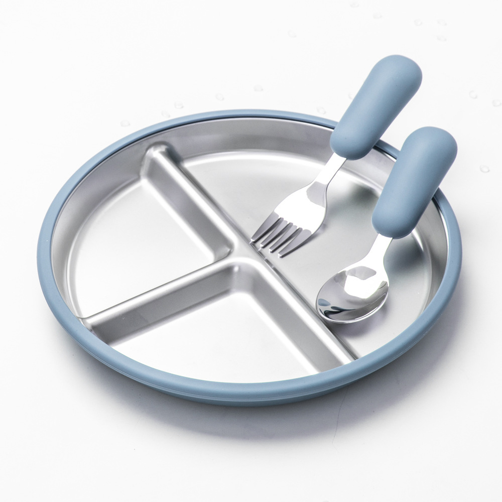Juego de cubiertos de acero inoxidable con separadores antideslizantes de silicona apta para alimentos, libres de BPA, aptos para lavavajillas, ideales para el hogar, viajes y acampadas