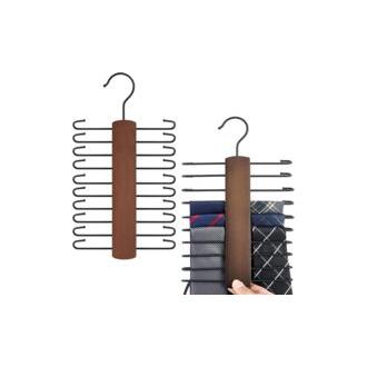 CA Perchero de madera de 2 piezas para corbatas, bufandas, cinturones y accesorios, con rotación de 360 grados y 20 ganchos.
