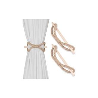 CA Paquete de 2 alzapaños de cuerda de cáñamo y madera para cortinas (28 cm), decoración rústica y bohemia (cuerda de yute, 2 unidades)