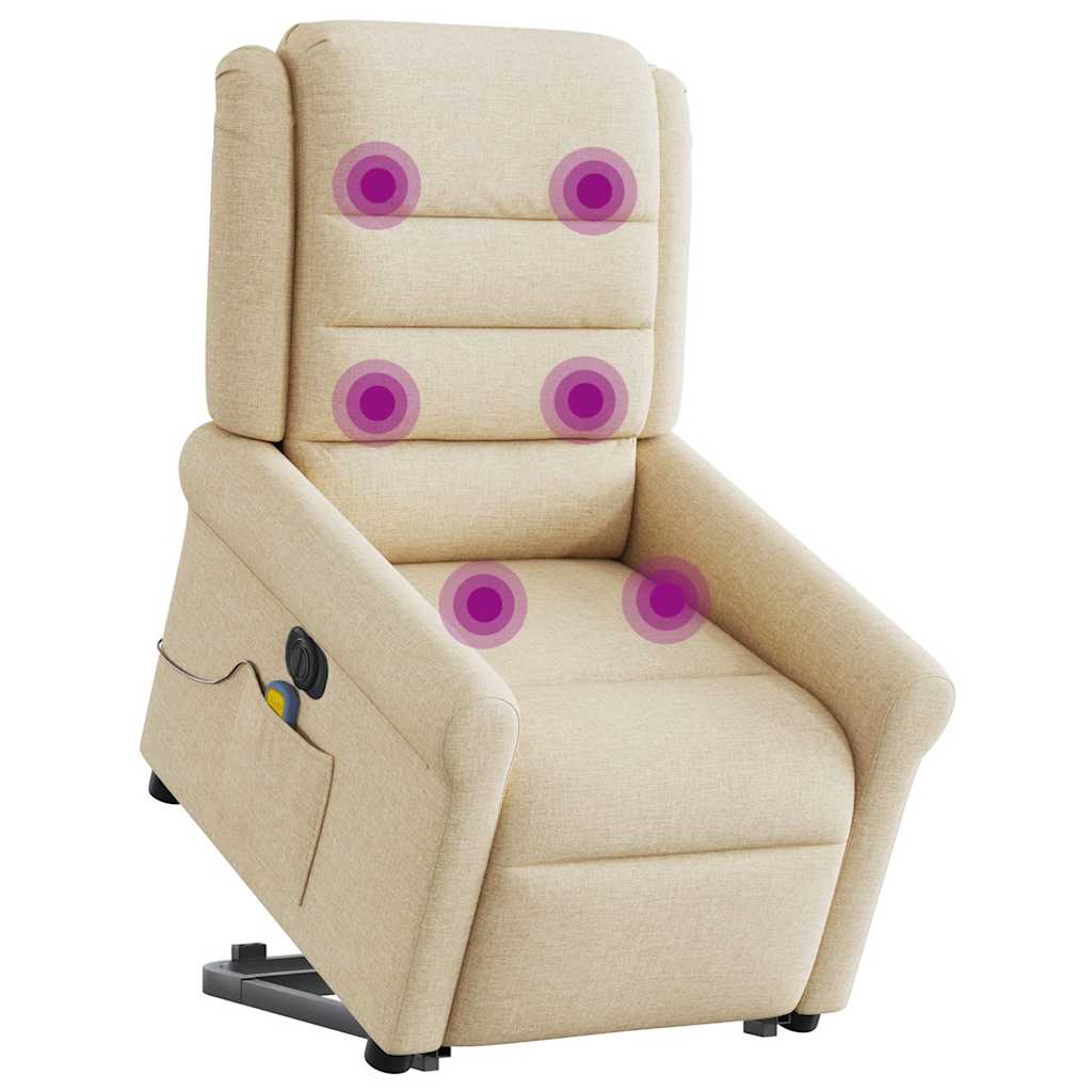 vidaXL Sillón de masaje eléctrico reclinable elevable tela crema