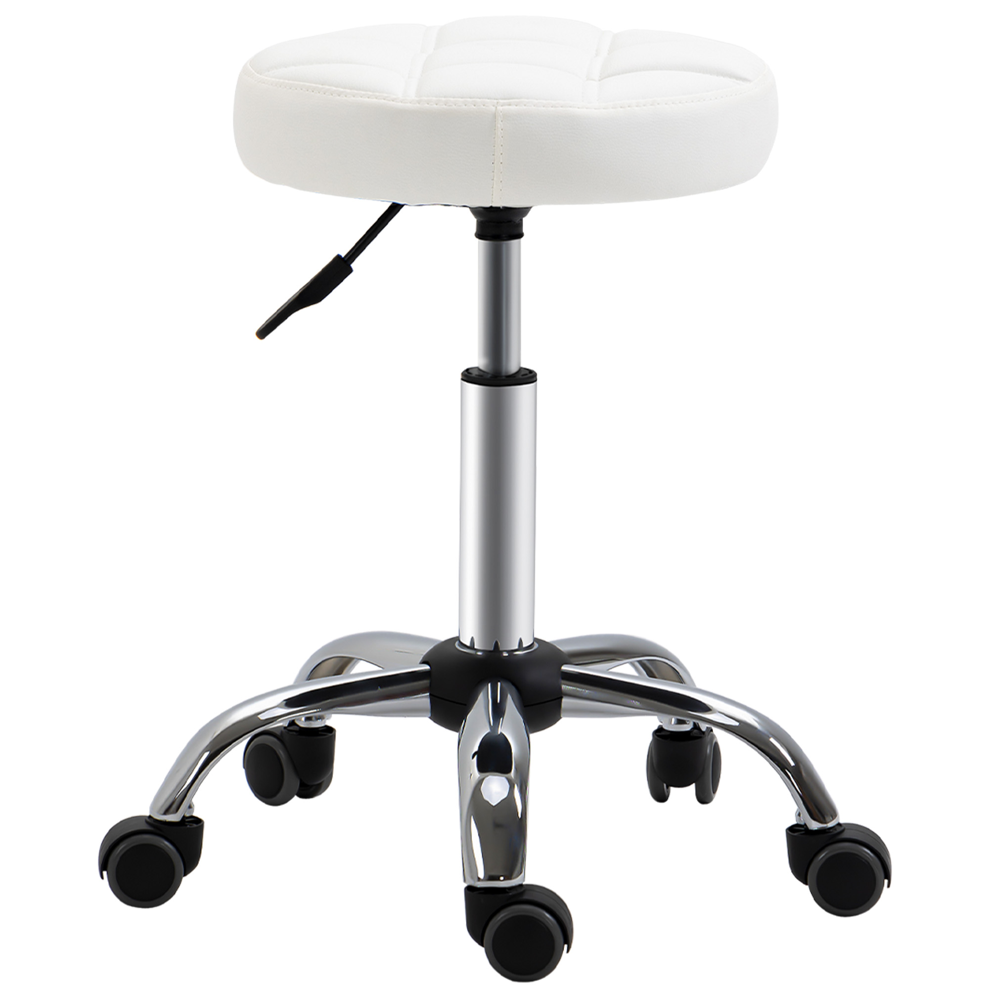 HOMCOM Taburete Giratorio con Ruedas Regulable en Altura de 48-63 cm Taburete de Trabajo Tapizado en Cuero PU para Peluquería Cosmética Dentista Diámetro Ø35,5 cm Negro