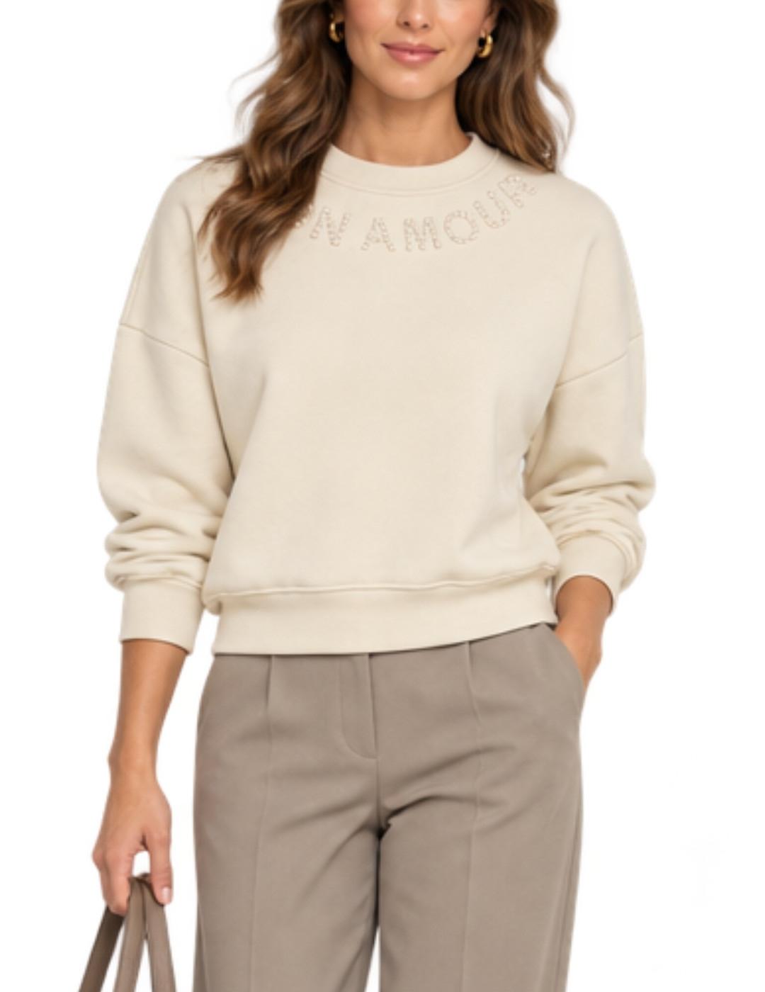 Sudadera Only Thalina beige sin capucha para mujer