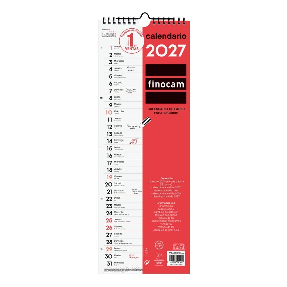FINOCAM CALENDARIO PARED 2027 ESCRIBIR LARGO L CALENDARIO ANUAL