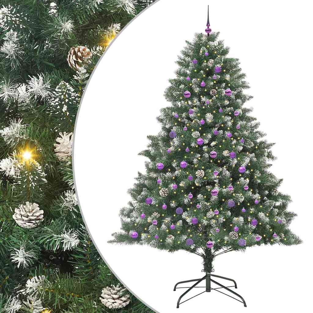 vidaXL Árbol de Navidad artificial Verde 240 cm PVC, Plástico y Acero con LED y bolas