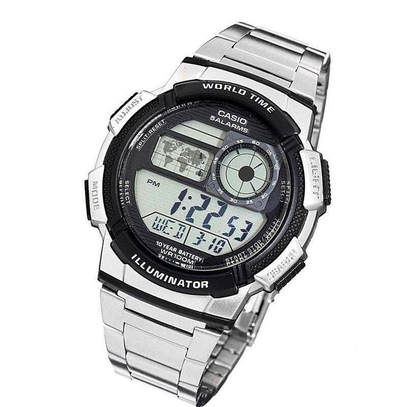Reloj digital CASIO AE-1000WD-1AV 5 alarmas water resist 100m watch Casio  AE-1000WD-1AV correa de acero inoxidable