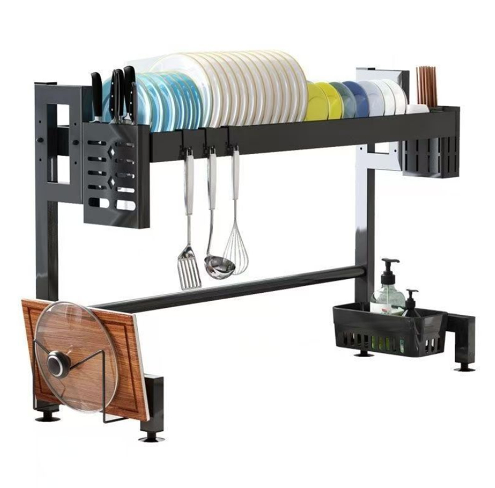 Escurridor para platos de cocina lava, escurridor para fregadero con jaula para palillos cubierto,Escurridor de vajilla para el hogar organizador de vajilla para el hogar, organizador de accesorios de cocina de metal