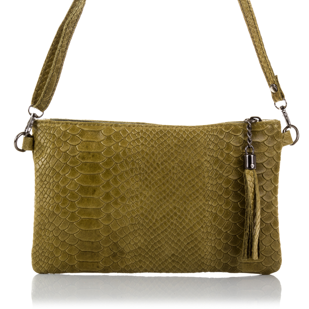 Firenze Artegiani. Deanna Bolso de mano Mujer.Piel auténtica Gamuza Grabado Serpiente . Made in Italy. Vera Pelle Italiana.