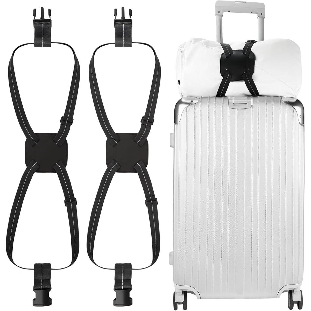 Correas para equipaje para asegurar maletas - Paquete de 2 correas elásticas ajustables con hebilla, correa negra para maletas Asa de equipaje de mano Añadir bolso, mochila, bolso de mano, maleta con ruedas, bolso de mano