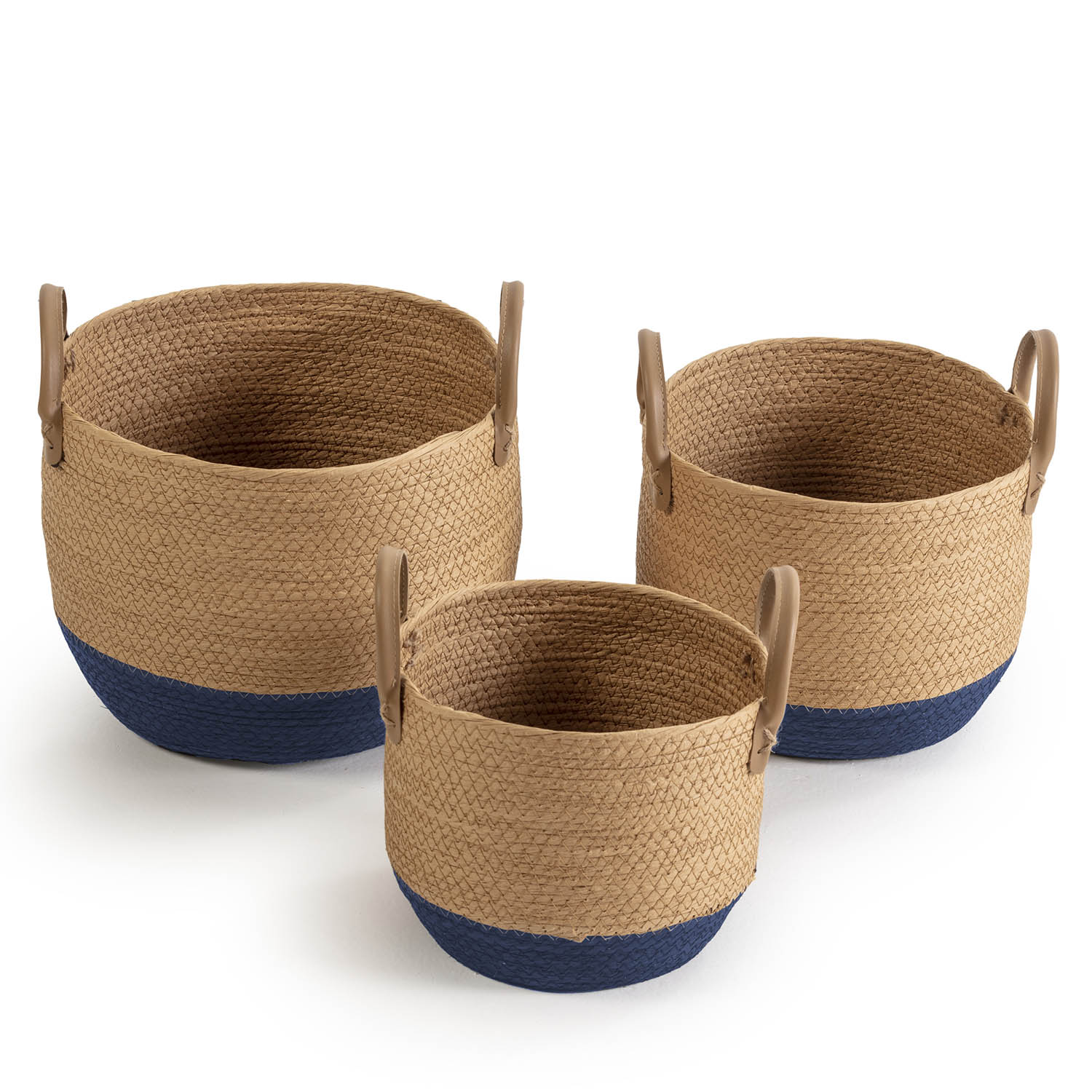 VS Venta-Stock: Set de 3 Cestas Decorativas Tecla Hechas a Mano con Fibras Vegetales para Almacenamiento Versátil