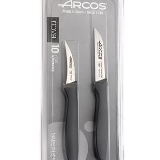 Arcos Serie Nova - Set 2 pzas. Cuchillos Mondadores - Hoja de Acero Inoxidable de 60 mm / 80 mm - Mango de Polipropileno Color negro