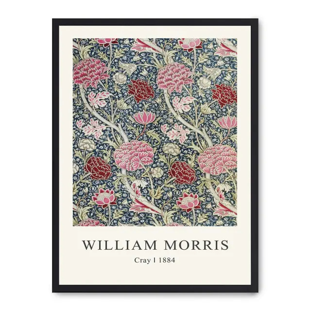 Lámina con marco negro CRAY 21x30 cm, Póster impreso en papel de primera calidad de 180gr, montado sobre marco de madera MDF acabado en negro., Arte - Pintores famosos - William Morris