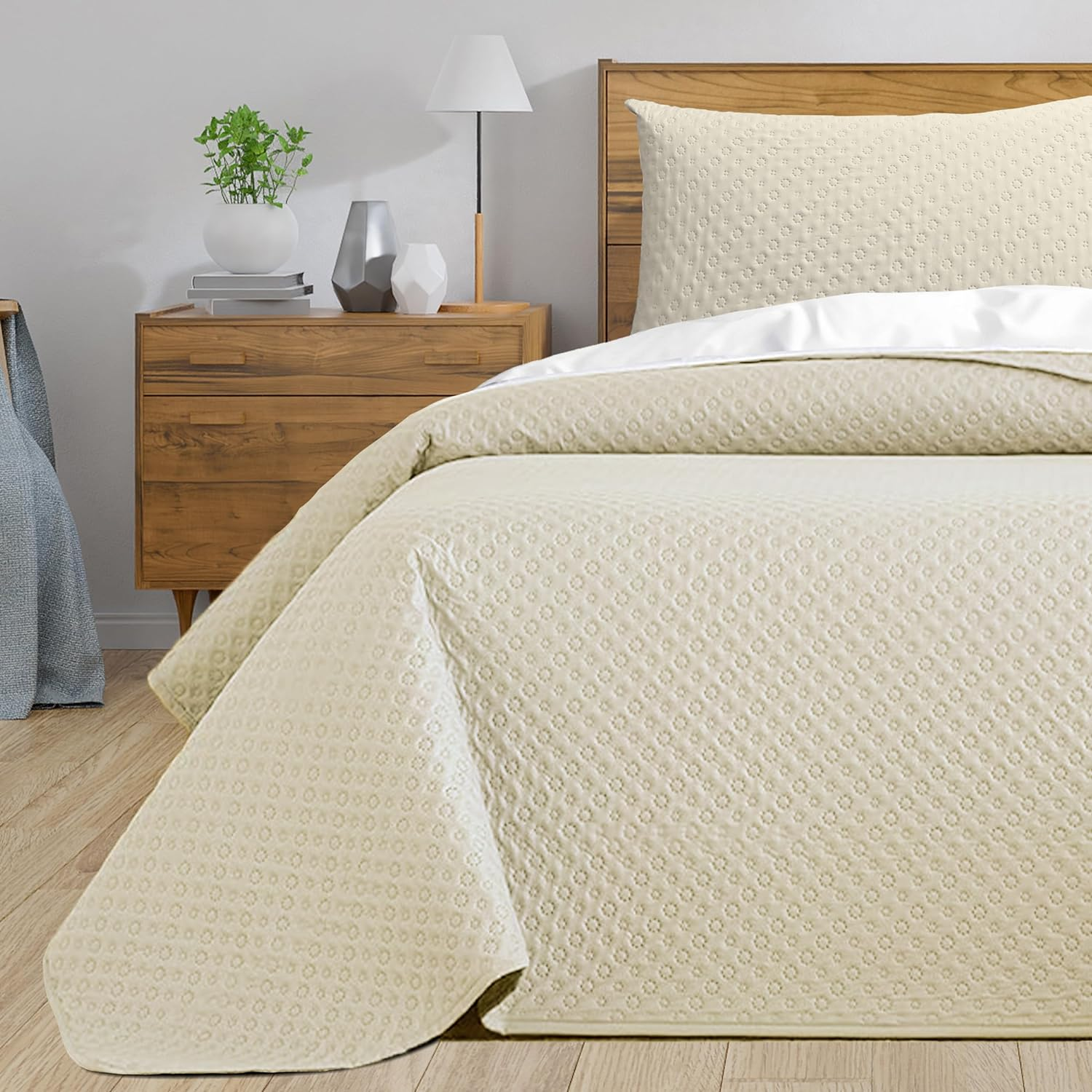 Colcha bouti liso para Verano y Entretiempo, 100% Poliester, Colcha Cubre Cama Fina, suava,  con una Funda de Almohada