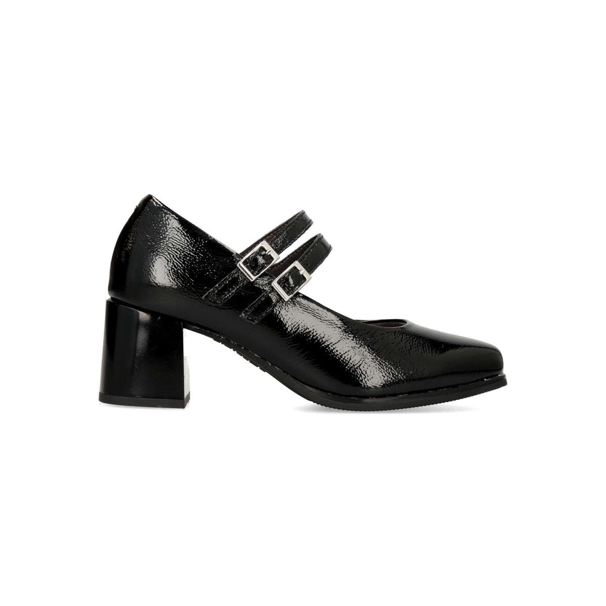PITILLOS - Salón Mary Jane piel charol mujer con tacón ancho de 6 cm, plantilla acolchada y extraíble, tiras al empeine con hebilla