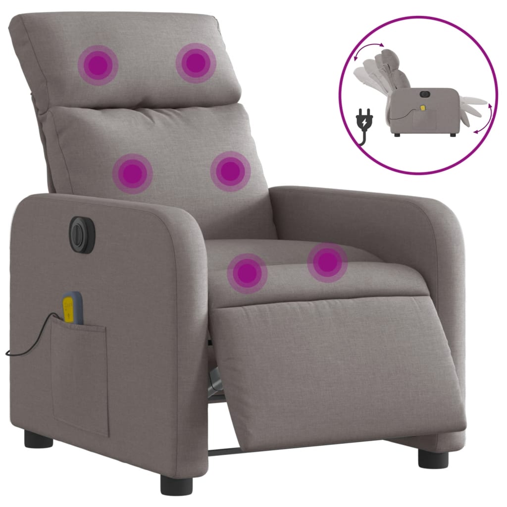 Vidaxl Sillón Reclinable de Masaje Eléctrico Tela Gris Claro/ Oscuro/ Negro