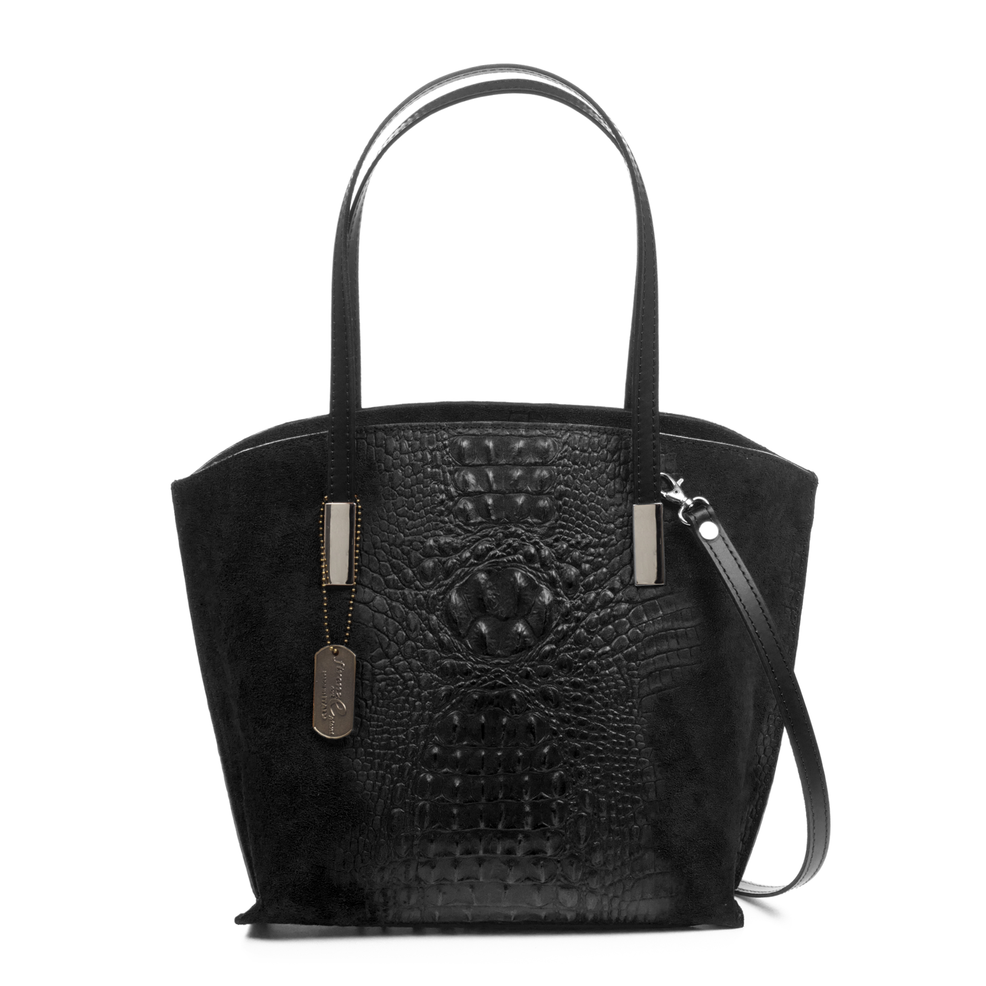 FIRENZE ARTEGIANI Ada bolso tote mujer. Piel auténtica Gamuza grabado cocodrilo. Fabricado en Italia 41x17x29 Cm.