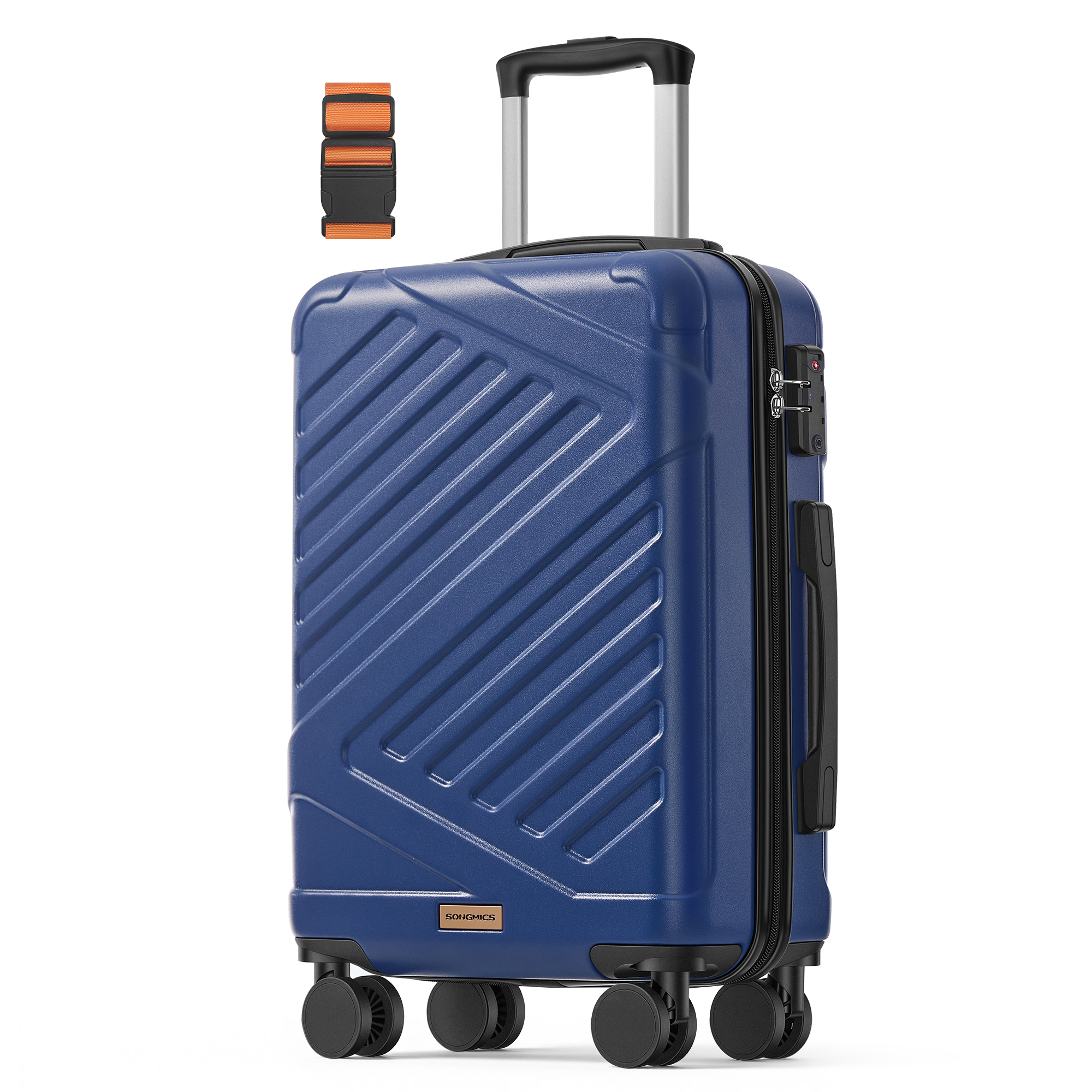 SONGMICS Maleta Cabina, Maleta Rígida de Viaje, Equipaje de Mano, Candado TSA, Correa Incluida, ABS, 4 Ruedas Dobles, Tamaño Cabina, M, 55 x 36 x 20 cm, Negro Tinta/Turquesa Pizarra/Azul Bijou