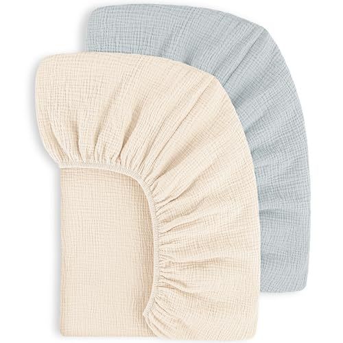 TK Cambiador de dos piezas, funda de cama para bebé, doble capa de hilo de algodón, tejido liso, muselina, sábana todo incluido