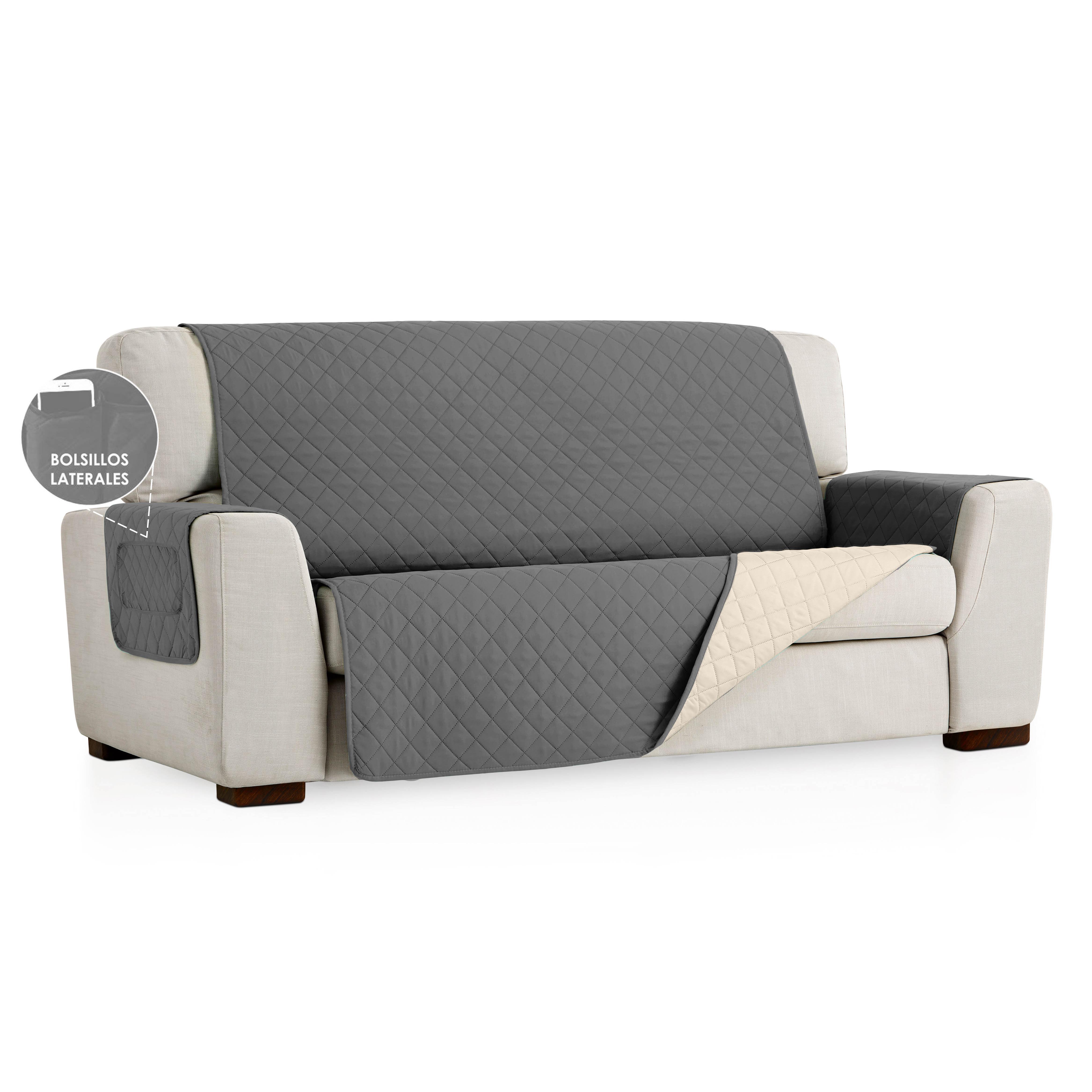 Almeritex 2000 Cubre Sofa Con Bosillos Laterales Reversible - Protector Sofá-Acolchado Sofá-Fácil de Limpiar y Transpirable