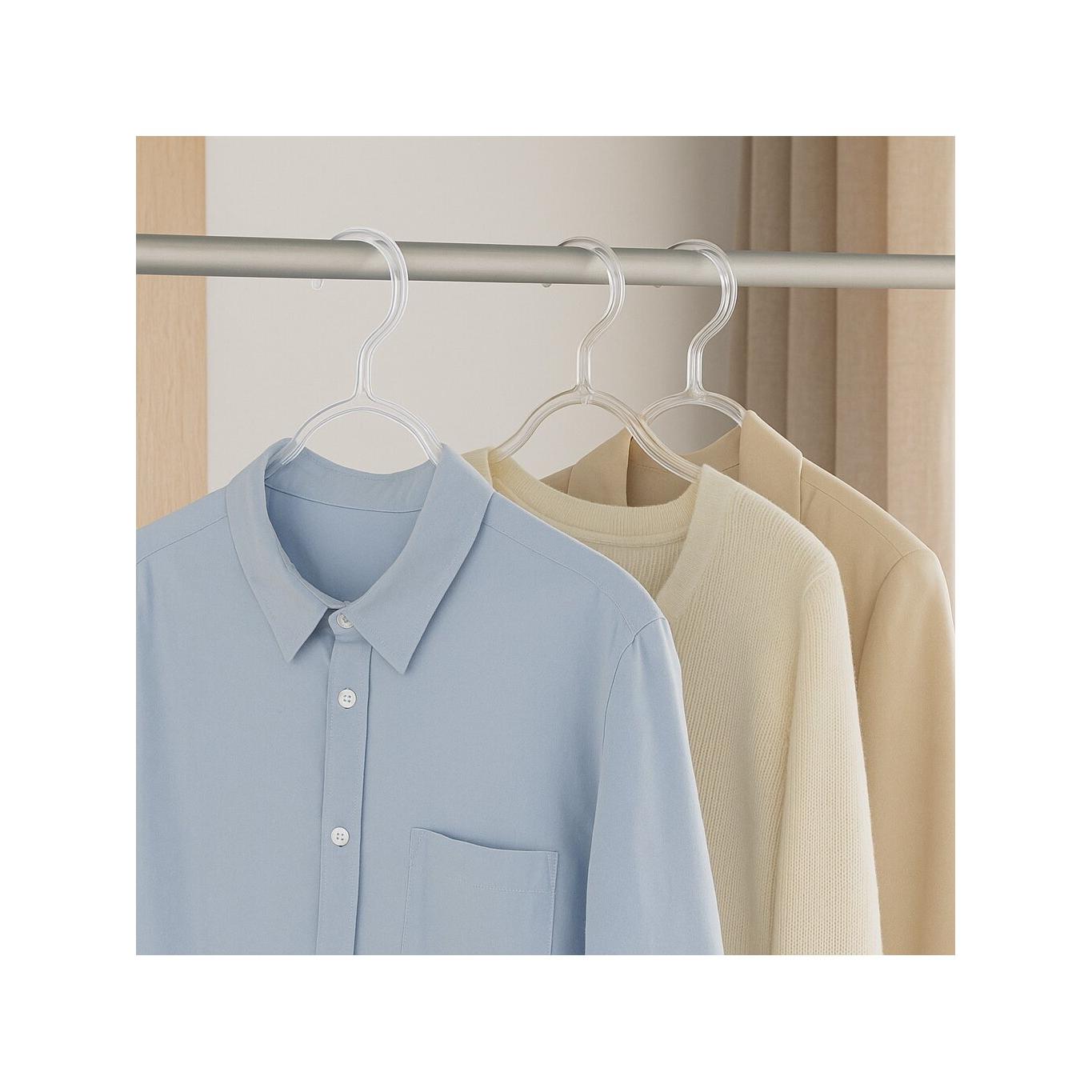 Perchas de Plástico Transparente - Pack de 3 / 9 / 15 /21 ｜Ligeras y Resistentes｜Ideales para Camisas, Trajes, Abrigos y Faldas｜Perfectas para el Hogar