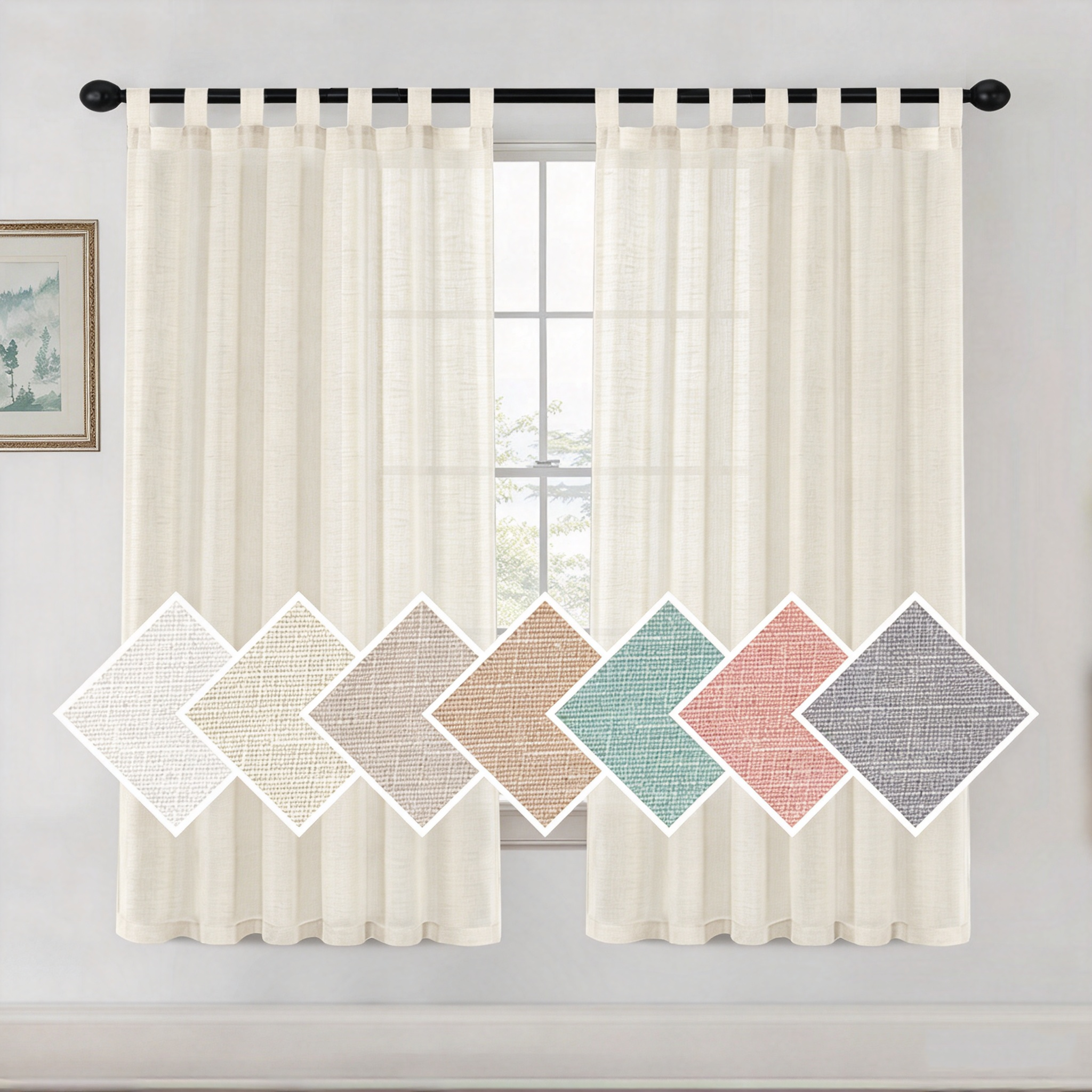 Cortinas de Lino para Salón,2 Piezas,Visillo Translúcido, Cortinas con Ojales modernos, Decorativas para Ventana, Habitación y D