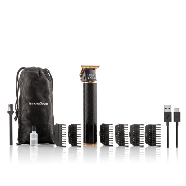 Innovagoods triher cortapelos profesional recargable - autonomia 3h - peines surtidos - resistente al agua - bateria 1200mah - pantalla lcd - incluye accesorios - 4x16x3cm - color negro y dorado