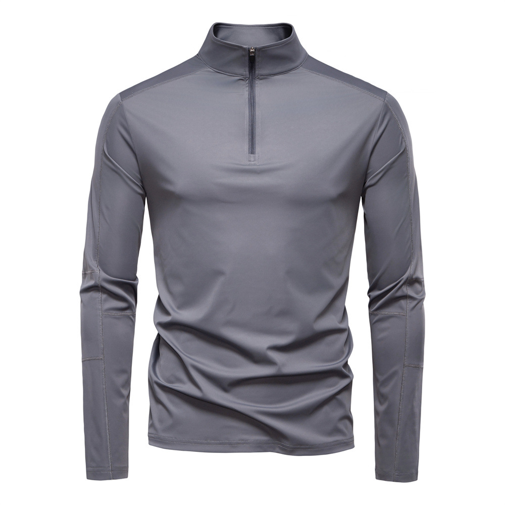 TK Camiseta básica de manga larga con media cremallera para hombre, protección solar UV UPF100+, ideal para primavera/verano.