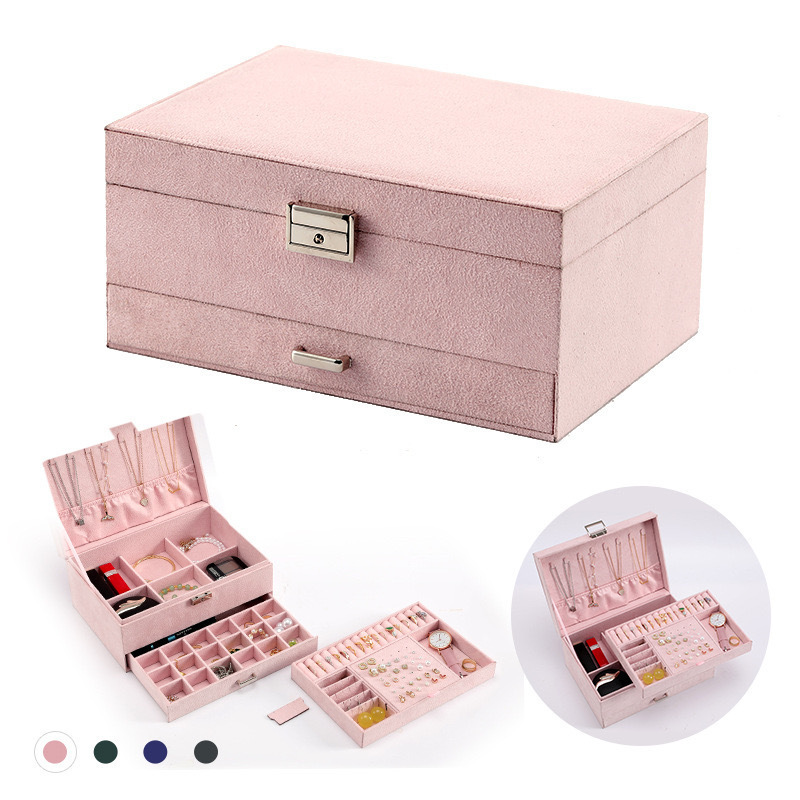 Caja organizadora de joyas para mujeres y niñas, joyero de 3 niveles y organizador de joyas, vitrina de joyería con cerradura antideslustre, compartimentos variables para collares, pulseras, anillos
