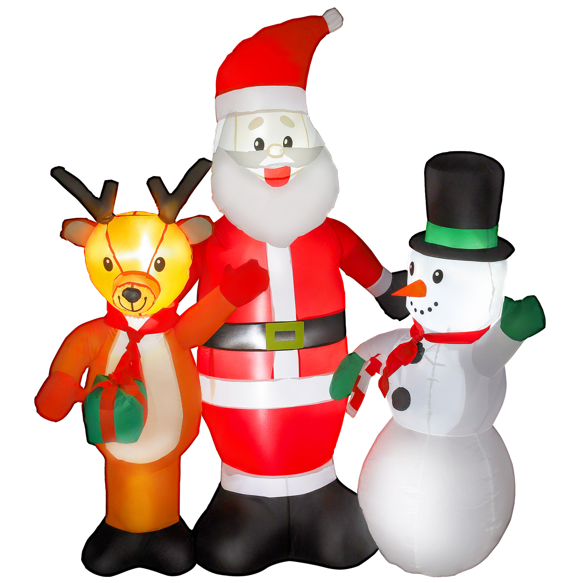 Outsunny Papá Noel Inflable 150 cm con Reno y Muñeco de Nieve Decoración de Navidad Inflable con Luces LED Inflador Eléctrico para Exterior Jardín Césped