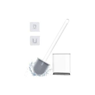 CA Juego de escobilla de baño de silicona con soporte, antigoteo, antibacteriana y ventilada (blanca)