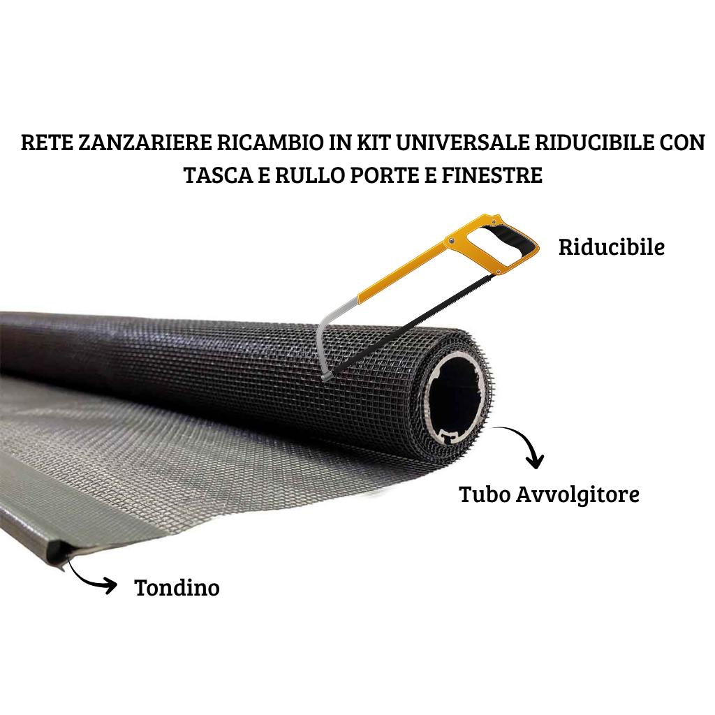 Rete Zanzariere Ricambio in Kit Universale Riducibile con Tasca e Rullo porte e finestre