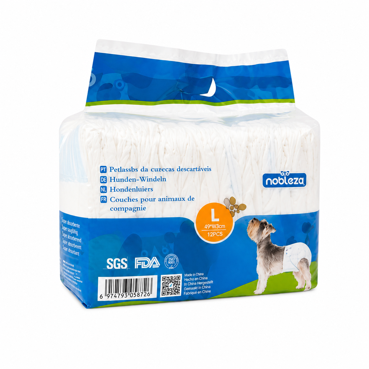 Pañales absorbentes desechables para perras, varias tallas, pack de 12 unidades