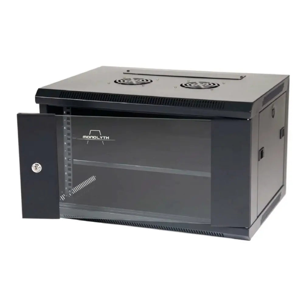 Monolyth Armario Mural Rack 6U SH6306 600x300x368 mm con puerta frontal de cristal templado 4 mm, bisagra reversible trasera y seguridad con llave para instalación en pared o suelo