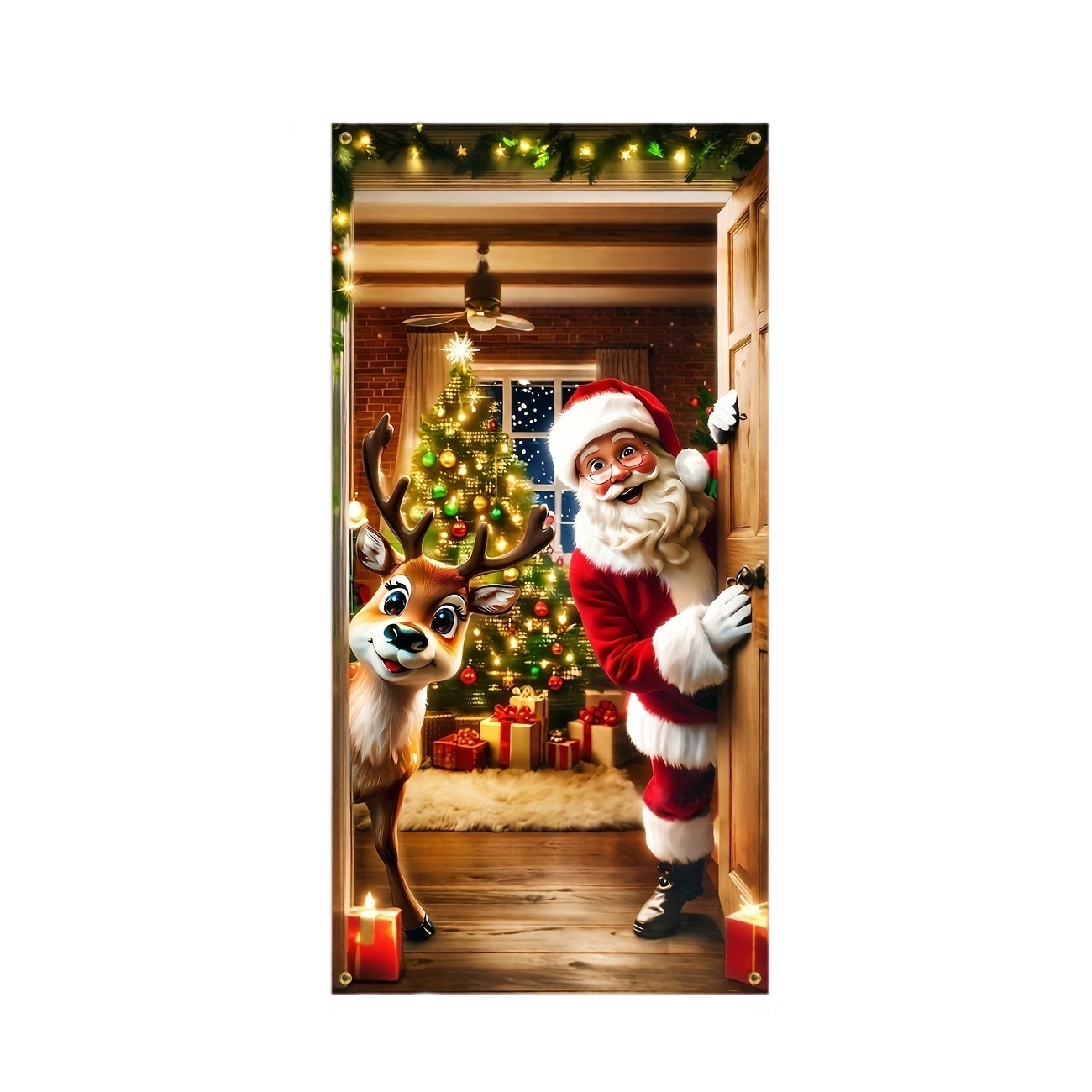 Decoración colgante para puerta, banderín navideño para recibidor y tela decorativa de poliéster para exterior--90X180CM