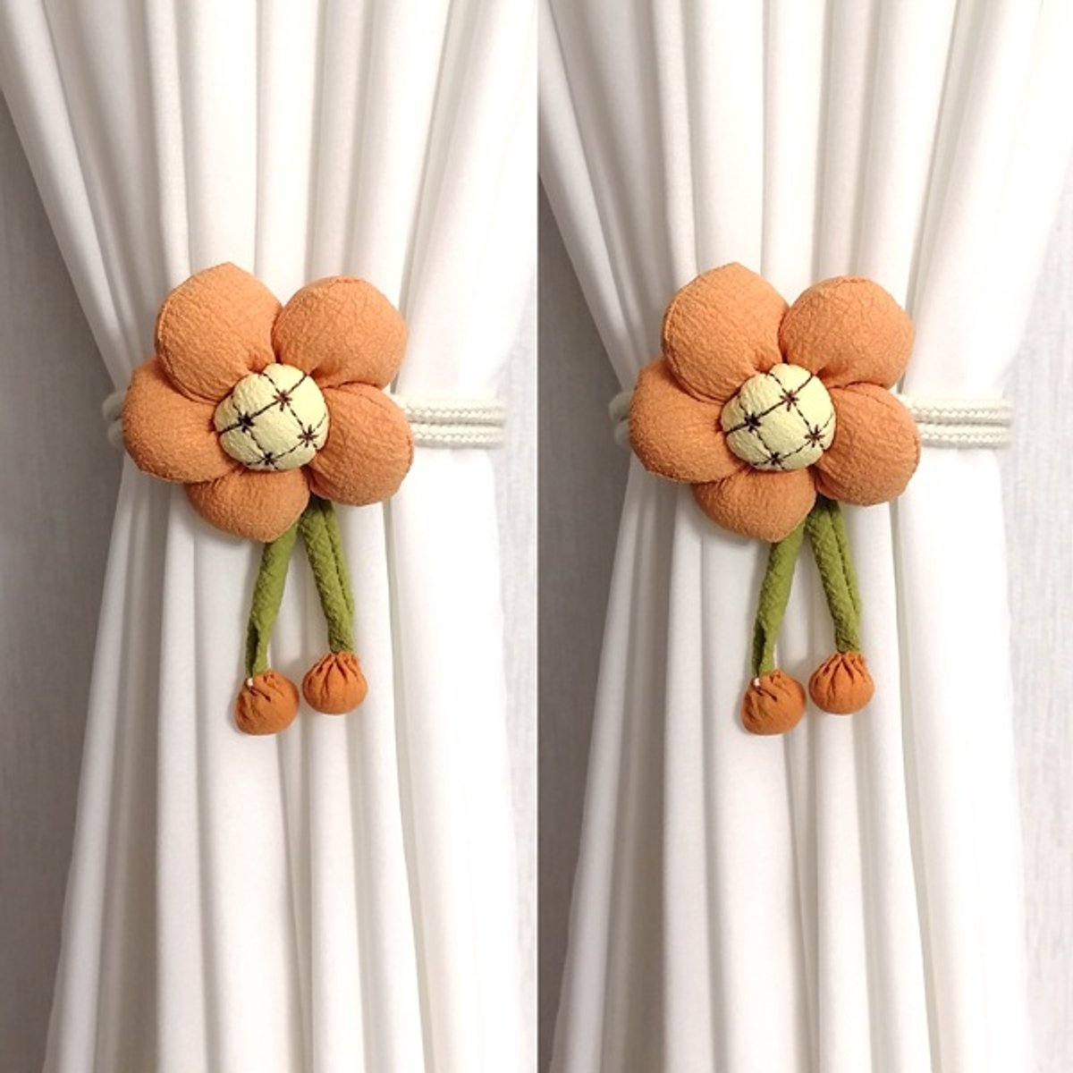 Paquete de 2 lazos para cortinas con motivo floral, sujeta cortinas tejidos a mano para la decoración de oficinas y hogares.