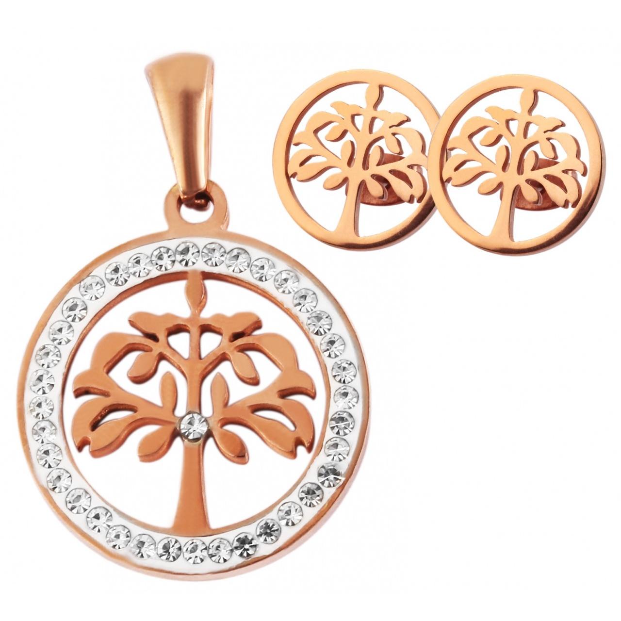 Akzent® Conjunto Colgante e Pendientes Árvore da Vida em Aço Inoxidável 0082