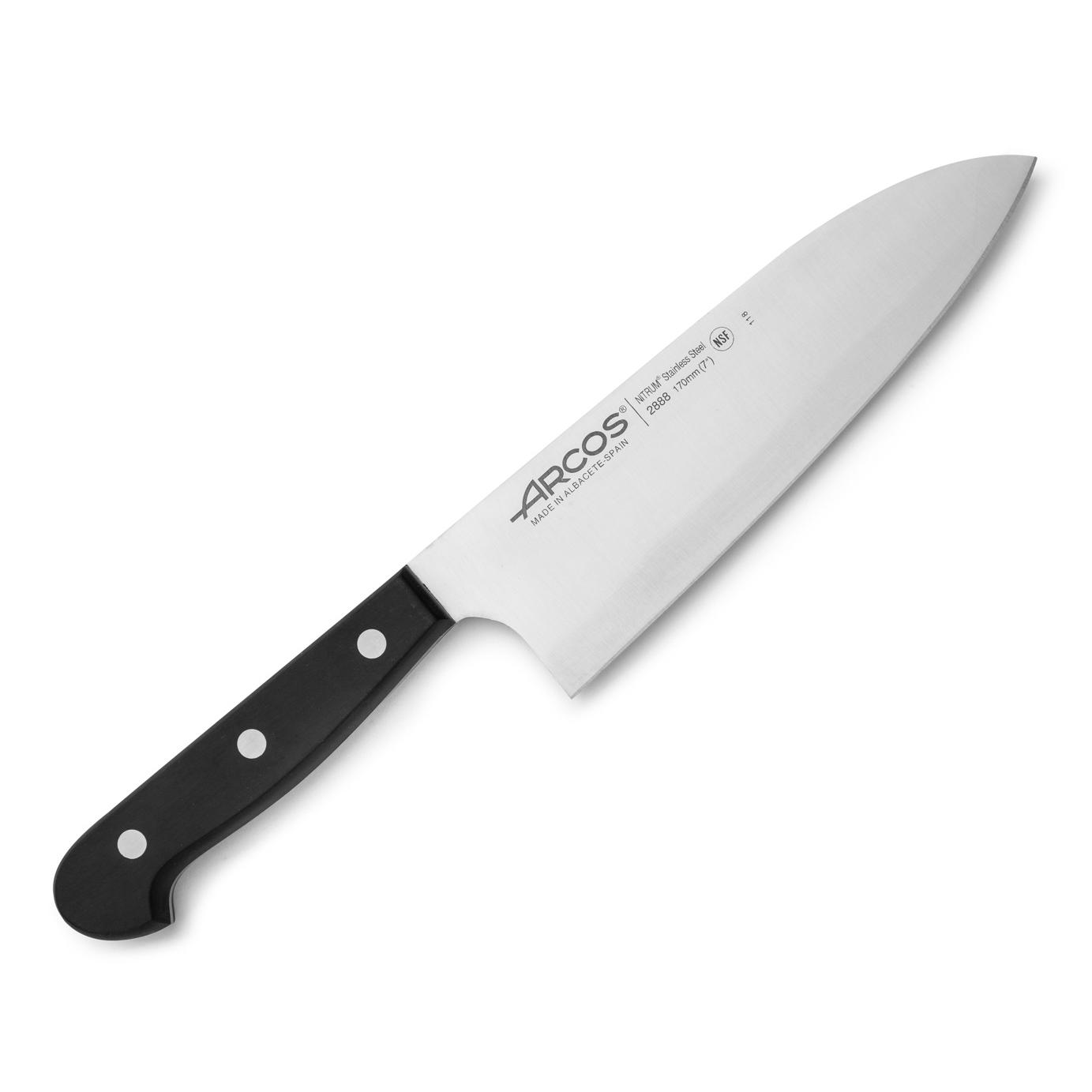 Arcos Cuchillo Deba Acero Inoxidable. Cuchillo japonés afilado para pescado, carne y verduras. Mango ergonómico polioximetileno y Hoja 170 mm. Serie Universal. Color negro.