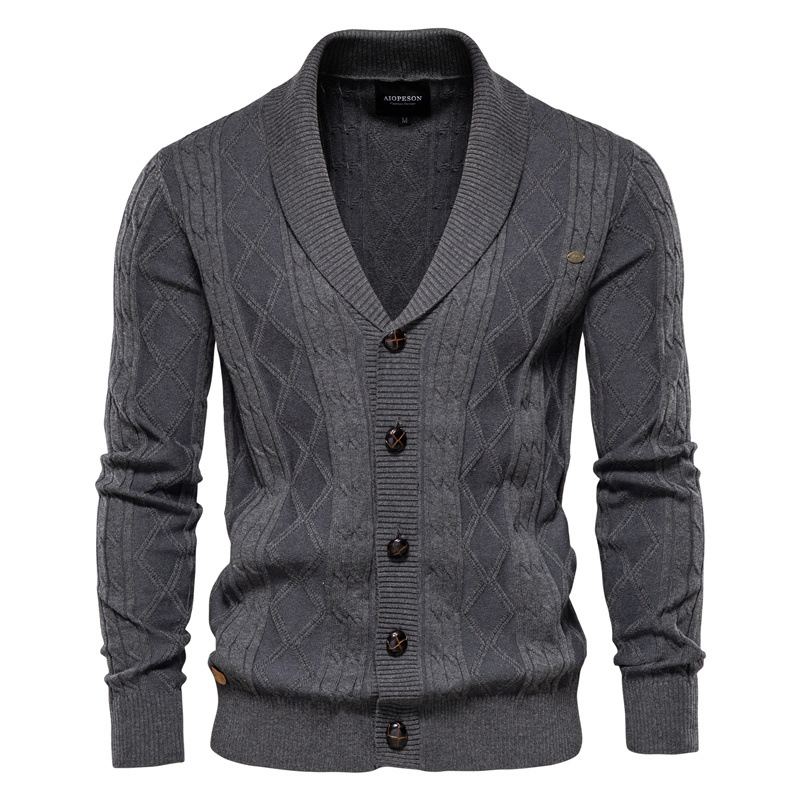 TK Cárdigan de manga larga con cuello en V para hombre, chaqueta de punto gruesa y moderna, estilo japonés, juvenil informal.