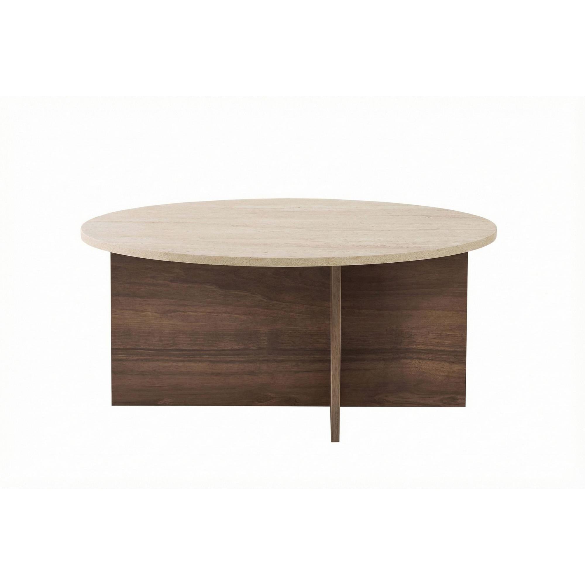 Habitat y Jardin - Mesa baja de madera "Soleil" - 90 x 90 x 40 cm - Travertino