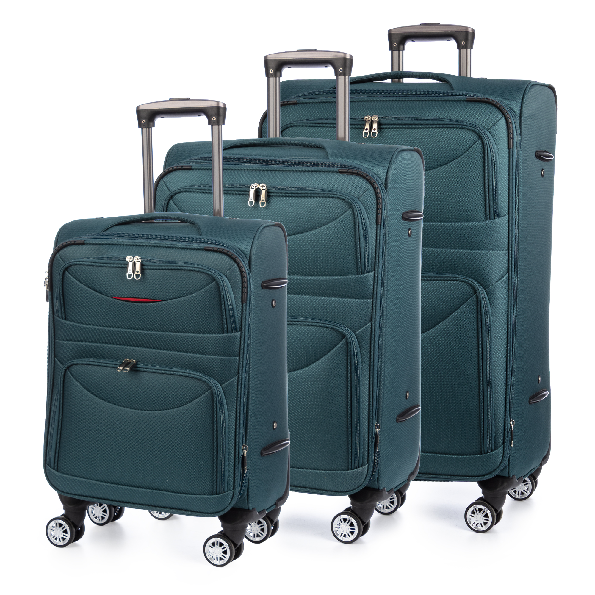 DAM Juego de 3 maletas Trolley extensibles de tela, semirrígidas. Cerradura numérica, 4 ruedas giratorias 360°. 49x32x77 Cm.