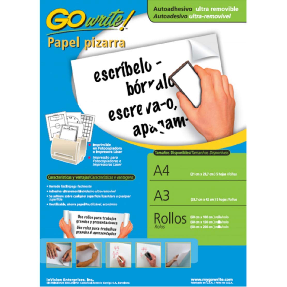 Papel Pizarra Adhesivo Blanco Bolsa 5 Hojas (A4)-Pizarra Blanca