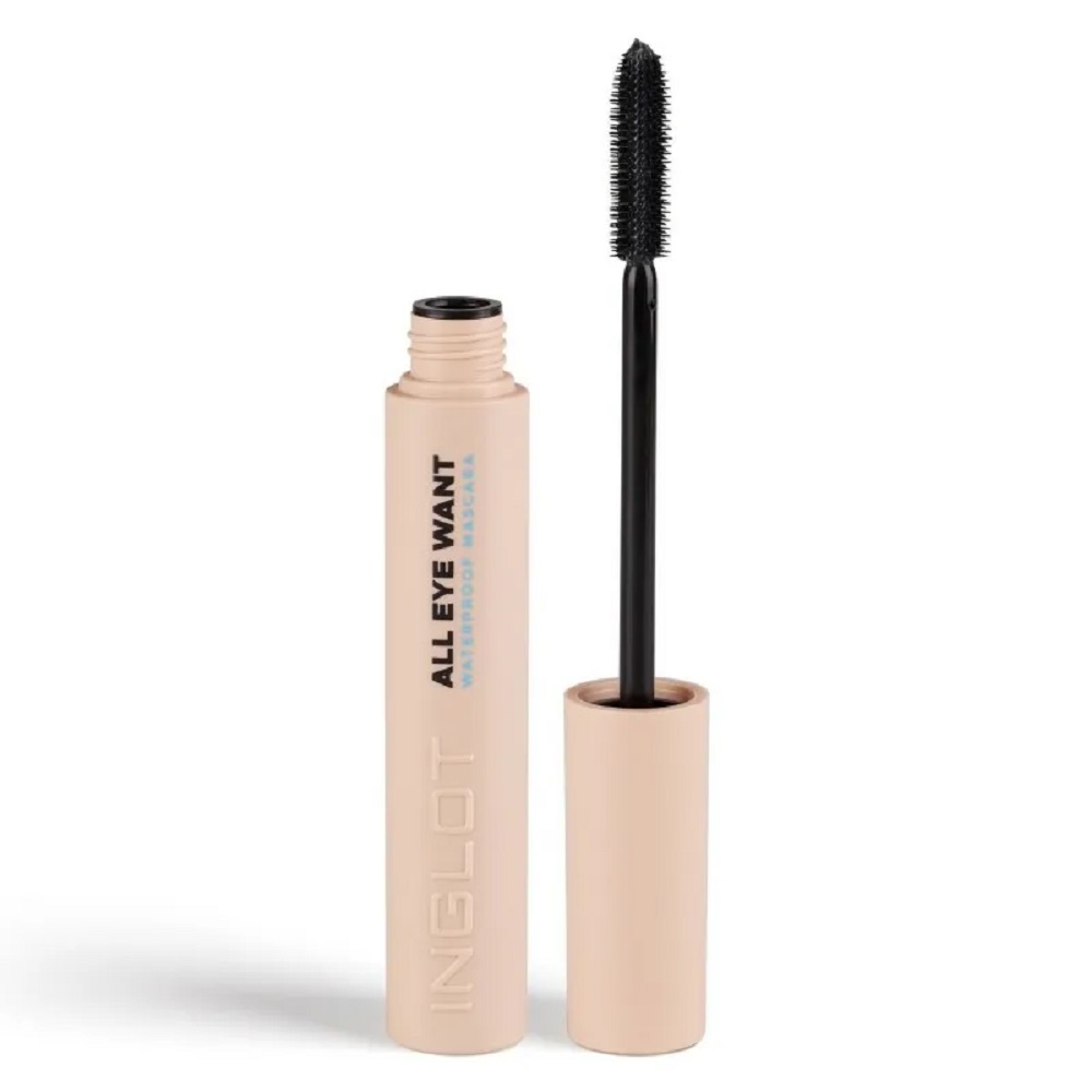 INGLOT All Eye Want Mascara waterproof -Máscara de pestañas alargadora y rizada | Efecto pestañas postizas | Cepillo de precisión | Negro intenso
