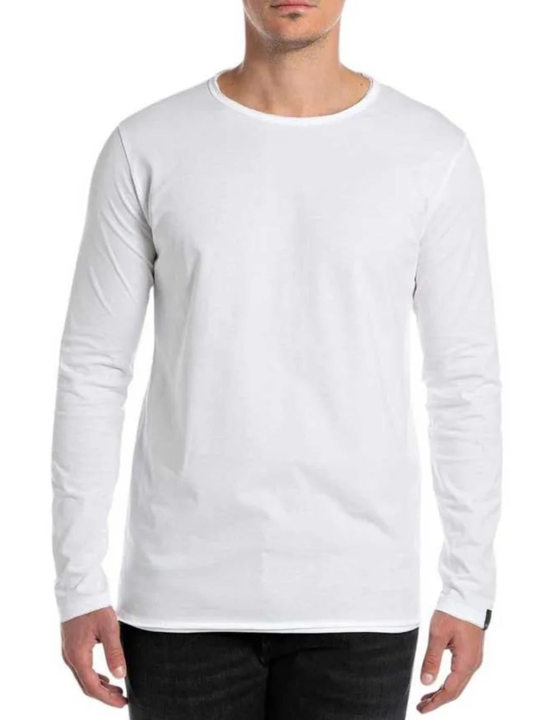 Camiseta Replay manga larga blanca básica para hombre