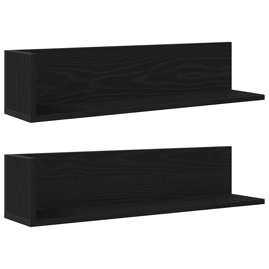 vidaXL Estantes de pared 2 uds madera ingeniería negro 75x16,5x16,5 cm