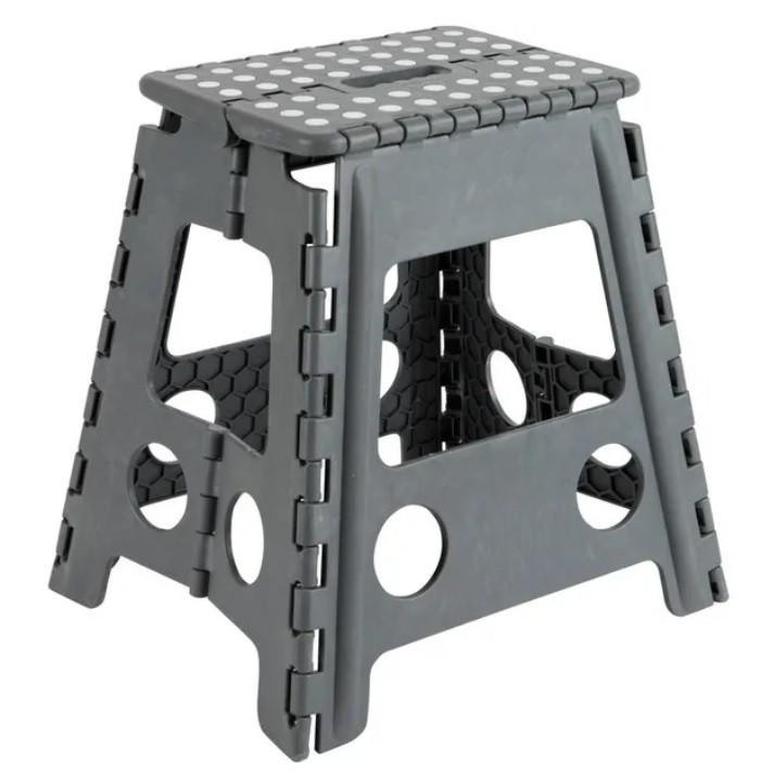 Taburete Plegable multiusos infantil Gris de varias medidas de altura: 22 cm, 27 cm, 32 cm y 39 cm Arregui, ideal para niños con asa para transportar