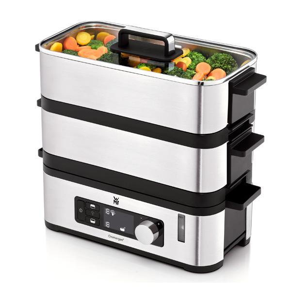 Vaporera WMF Vitalis KitchenMinis de Acero Inoxidable con 2 Zonas de Cocción Separadas, 900 W, Pantalla LCD y Programas Predefinidos