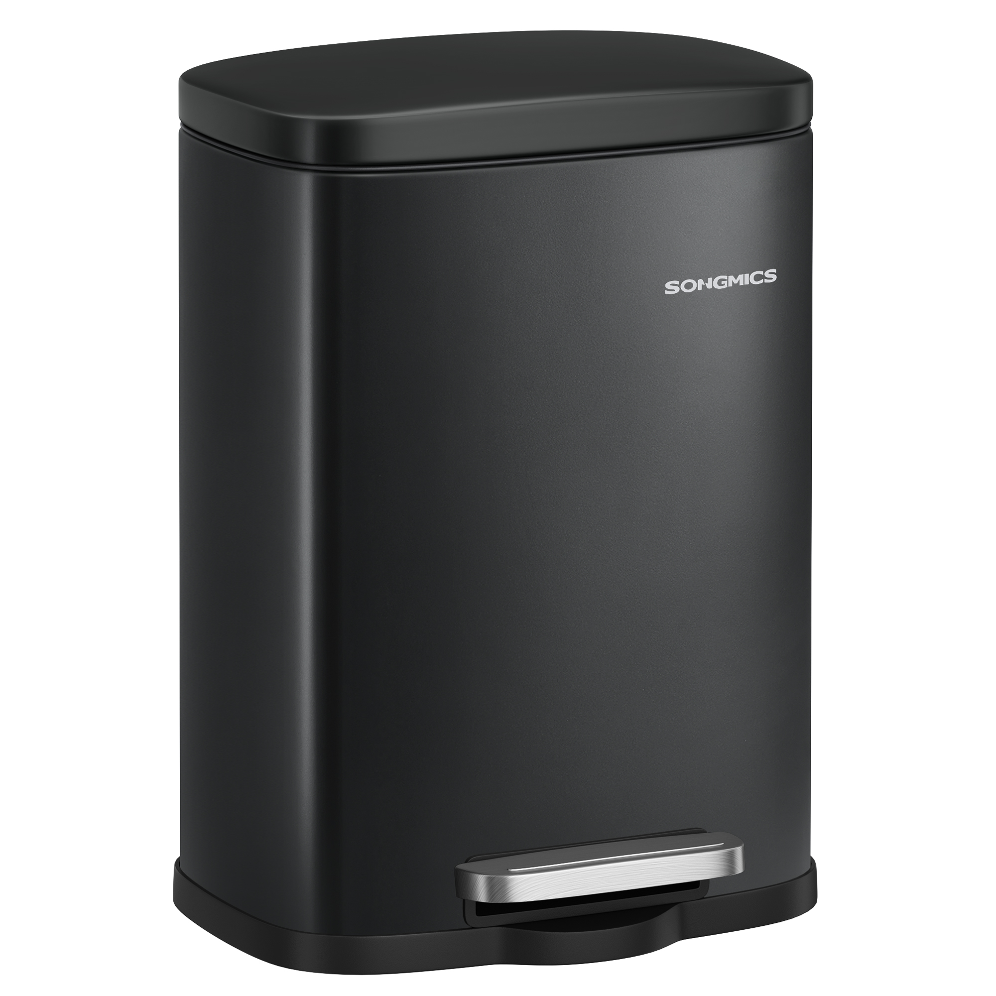 SONGMICS Cubo de Basura de Acero con Pedal y Cierre Suave, Cubo Interior, 5 L, 29,3 x 21,5 x 18,7 cm, Negro